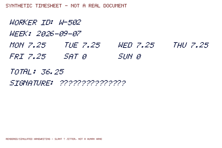 Handwritten sample timesheet