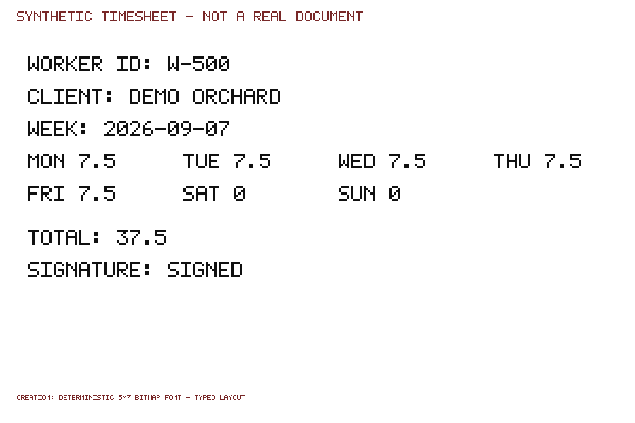 Typed sample timesheet